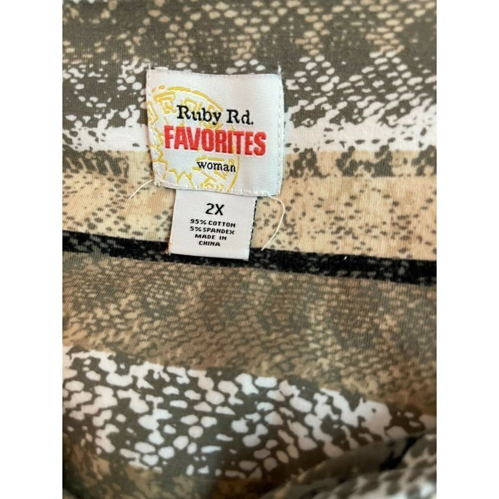 Ruby Rd Plus 2x Beige Multicolor Print Split Neck… - image 6